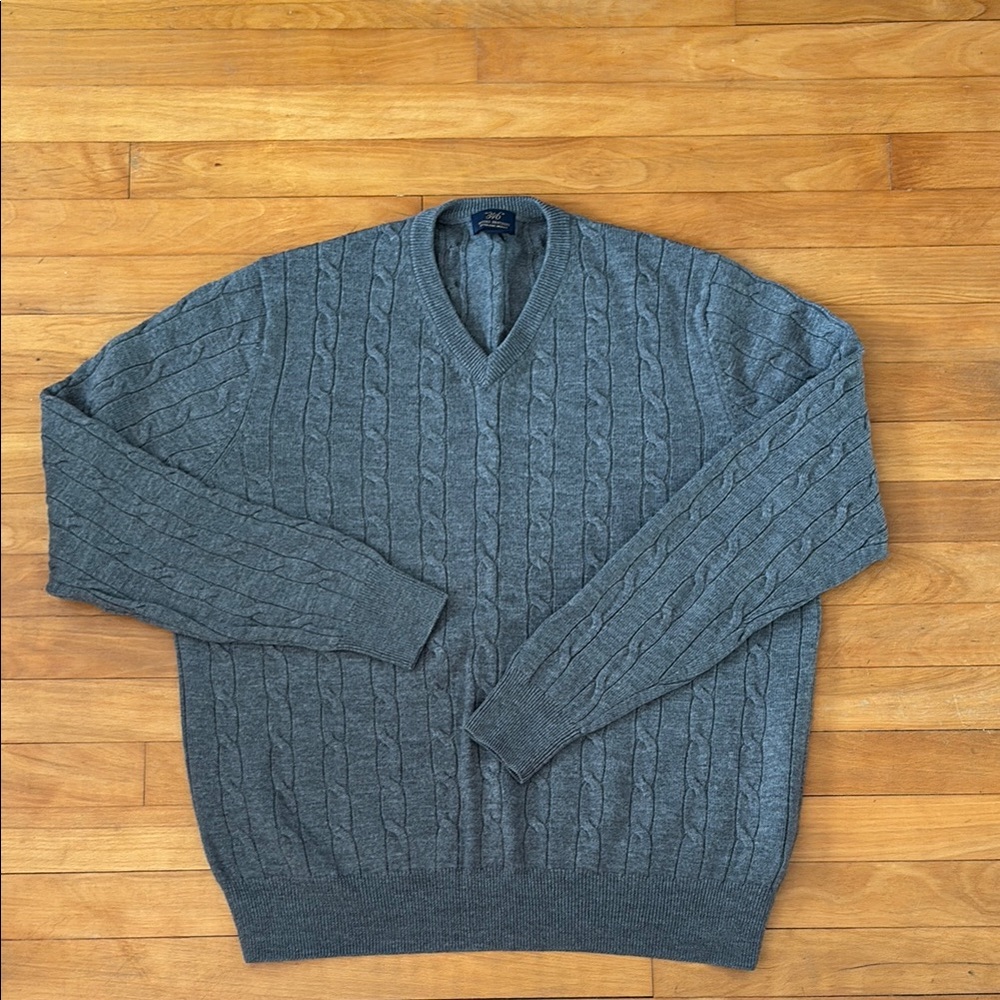 Brooks Brothers Gray V-Neck Cable Knit Sweater